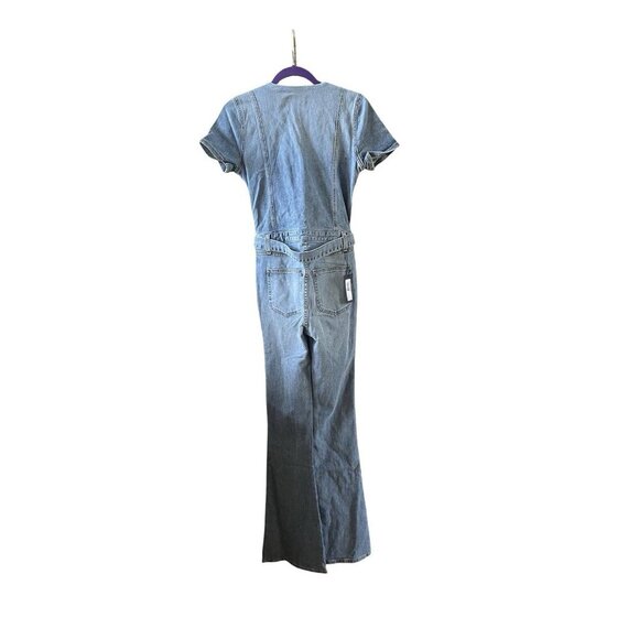 Ramy Brook Helena Denim Jumpsuit Light Wash Short Sleeve Zip Wide Leg Size 24 - Picture 5 of 11